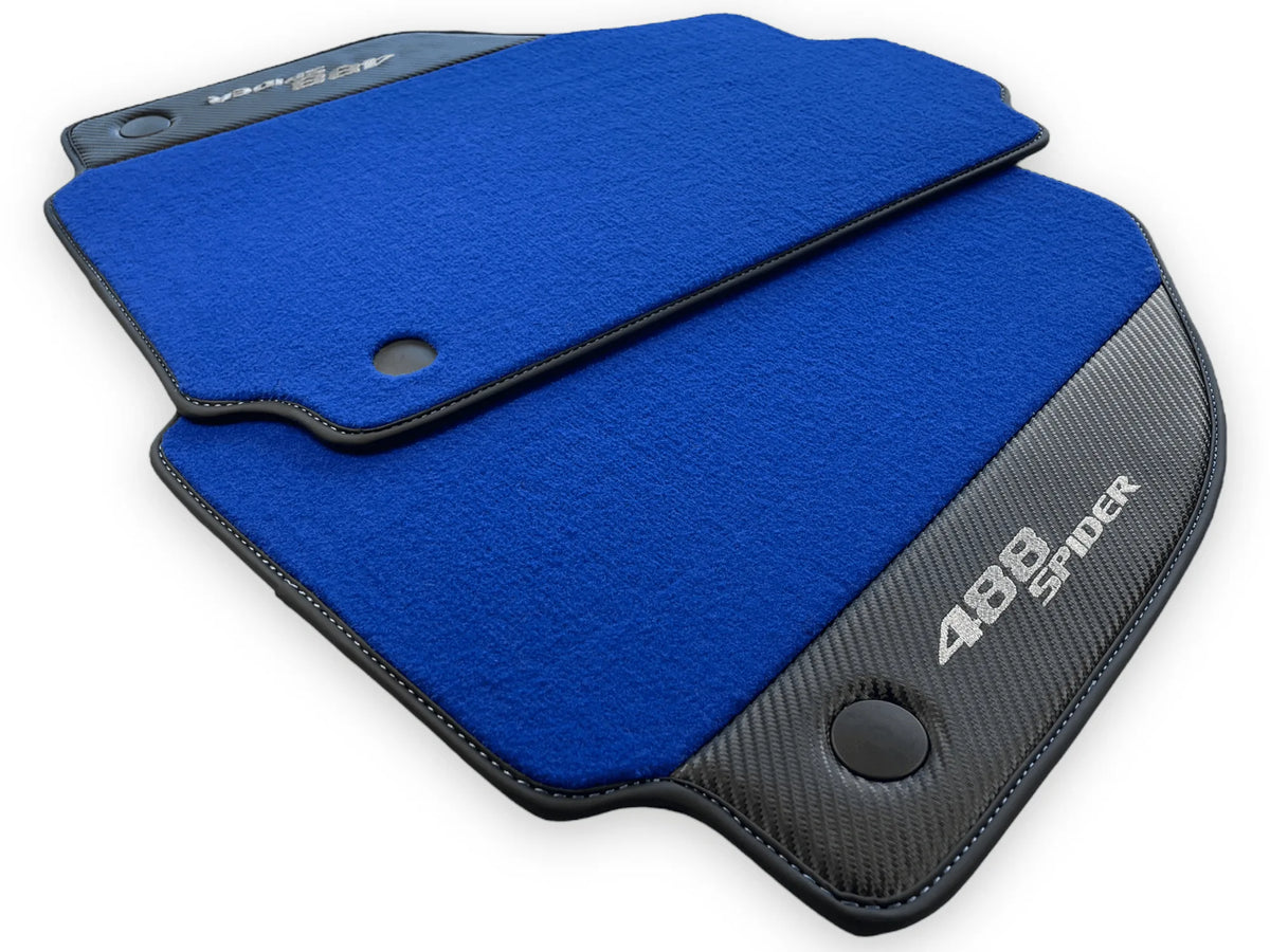 Blue Floor Mats For Ferrari 488 Spider 2015-2022 Carbon Leather - AutoWin