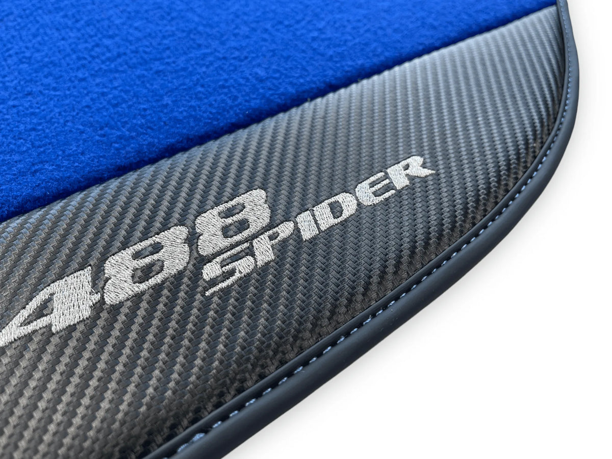 Blue Floor Mats For Ferrari 488 Spider 2015-2022 Carbon Leather - AutoWin