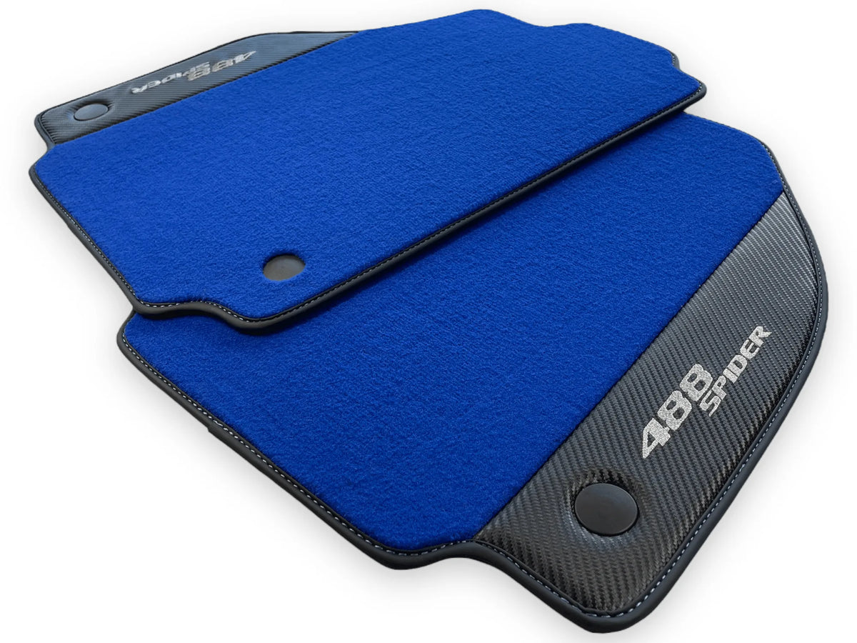 Blue Floor Mats For Ferrari 488 Spider 2015-2022 Carbon Leather - AutoWin