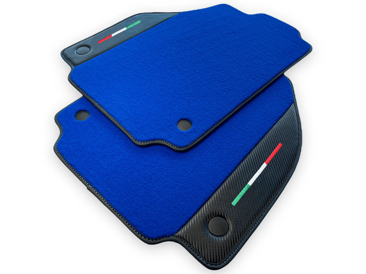 Blue Floor Mats For Ferrari 488 Spider 2015-2022 Carbon Leather - AutoWin