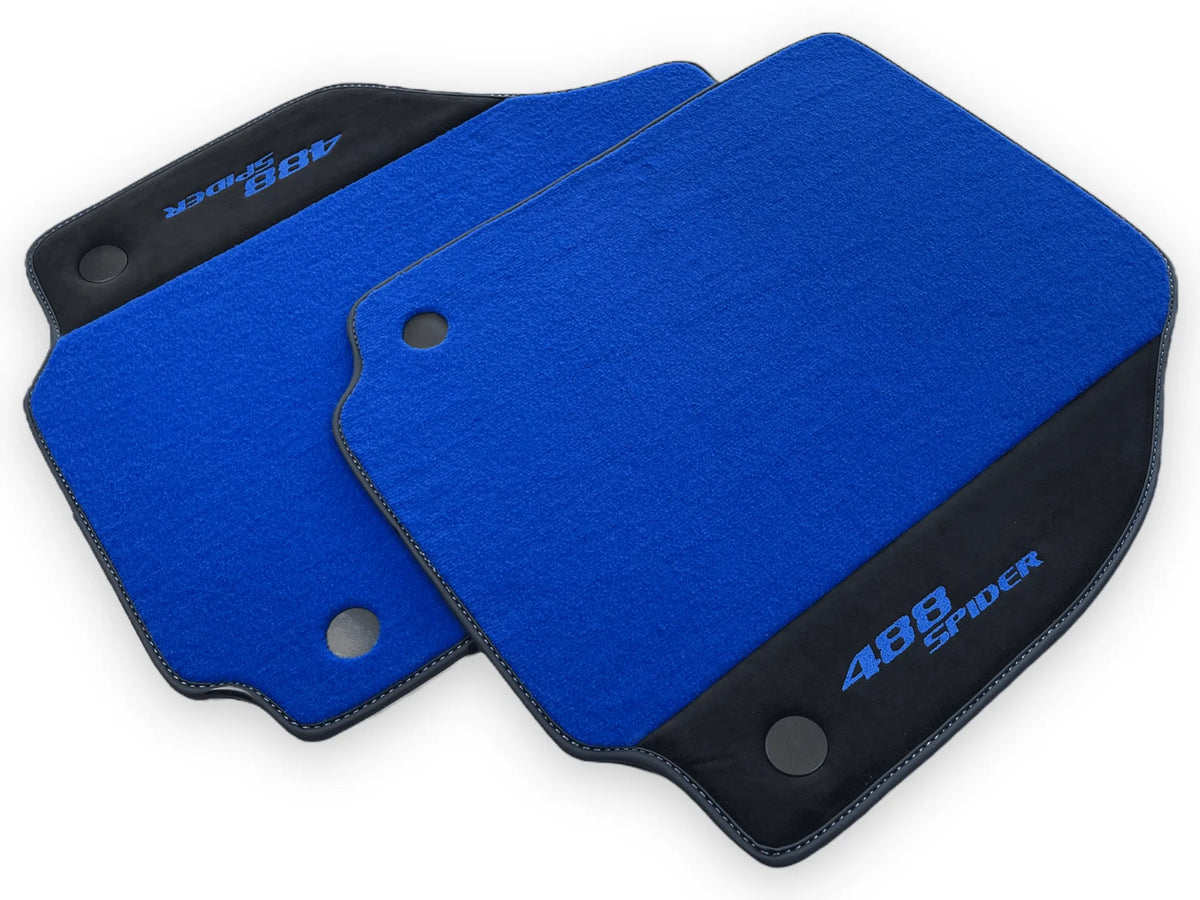 Blue Floor Mats For Ferrari 488 Spider 2015-2022 With Alcantara Leather - AutoWin