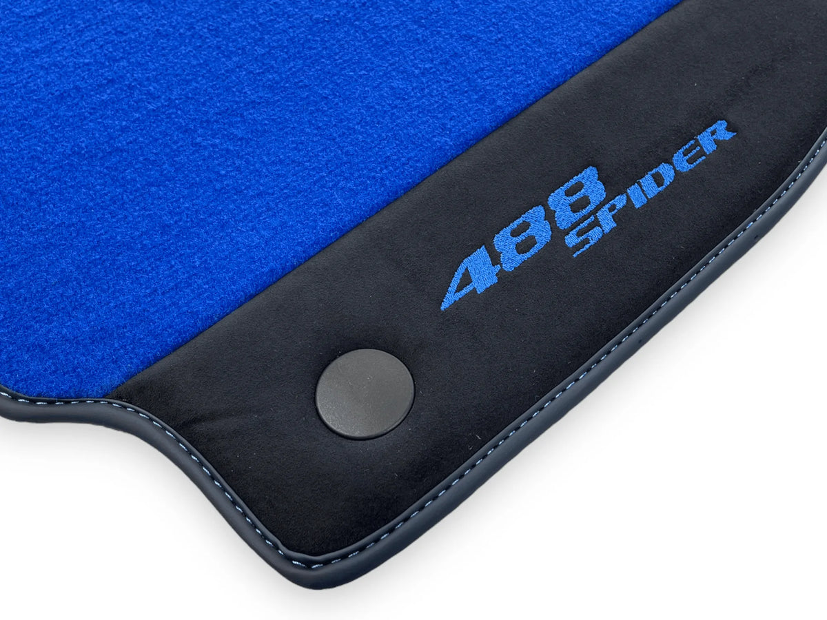 Blue Floor Mats For Ferrari 488 Spider 2015-2022 With Alcantara Leather - AutoWin