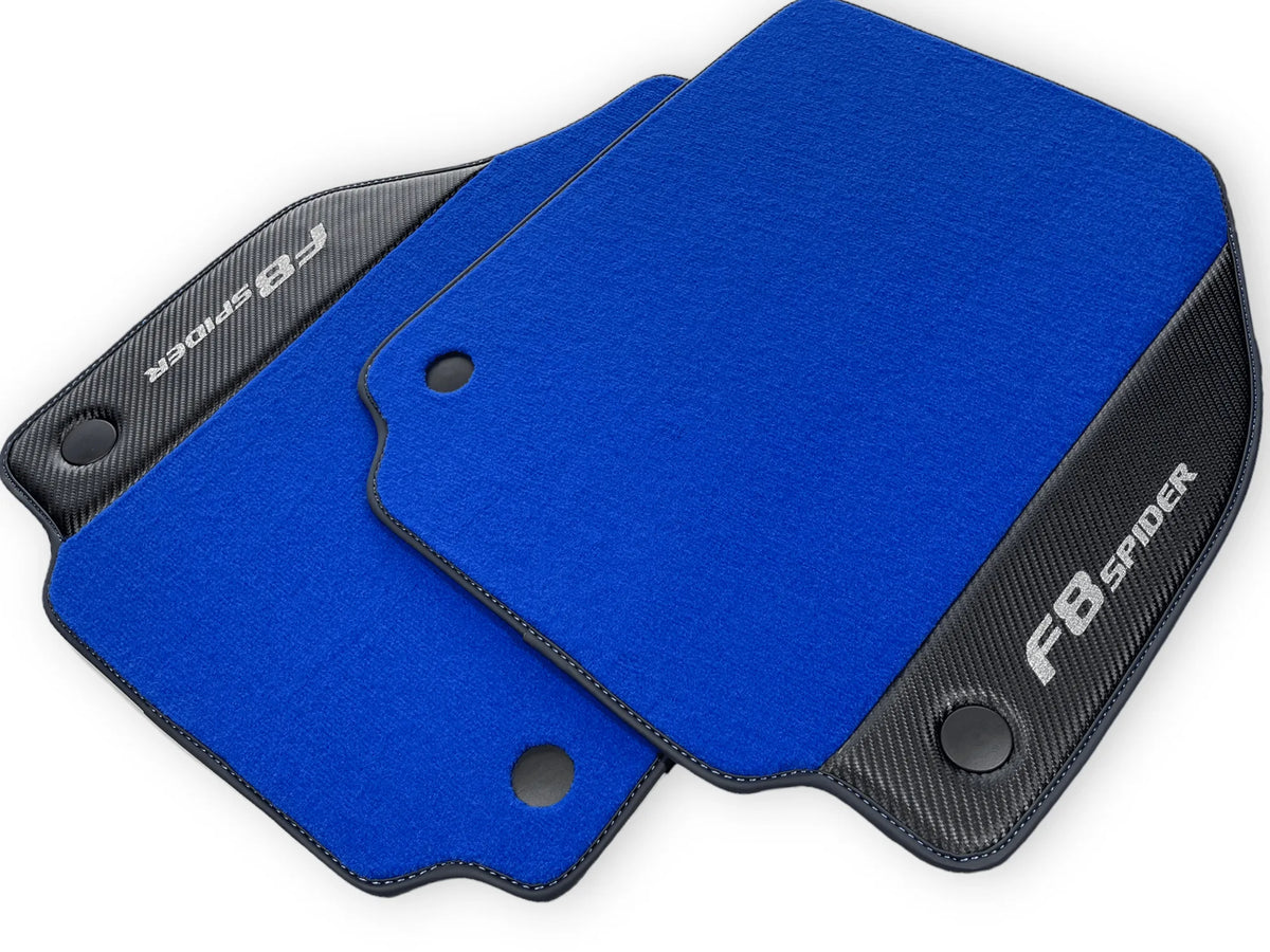 Blue Floor Mats For Ferrari F8 Spider 2019-2022 With Carbon Fiber Leather - AutoWin