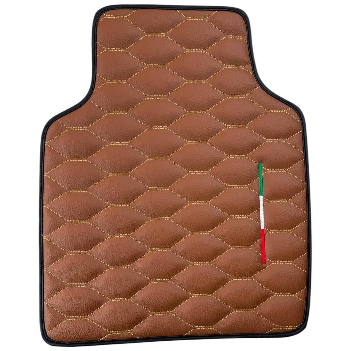 Brown Leather Viper Hex Pattern Floor Mats for Ferrari Purosangue (2023-2027) with Italian Flag