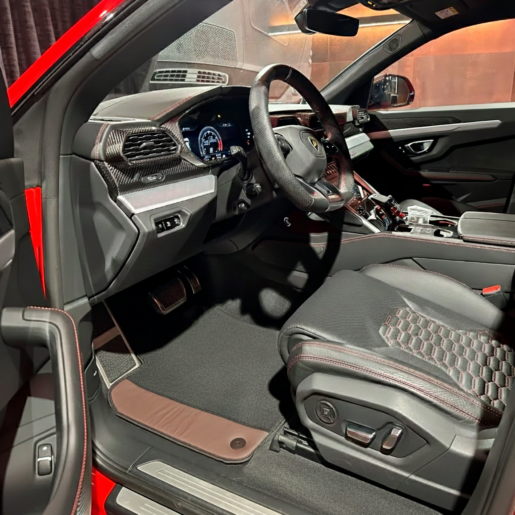 Interior look of floor mats for Lamborghini Urus With Brown Leather