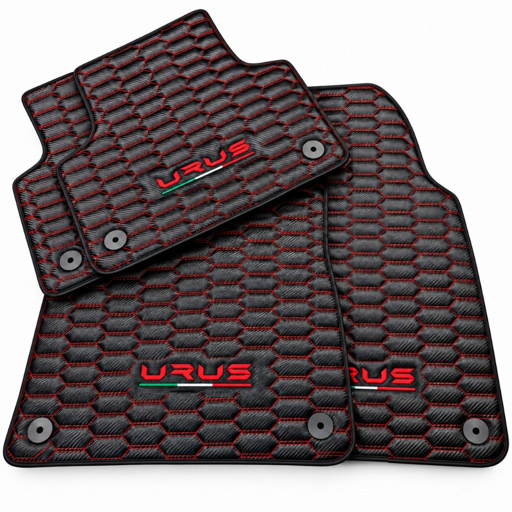 Carbon Fiber Floor Mats for Lamborghini Urus with Red Stitching