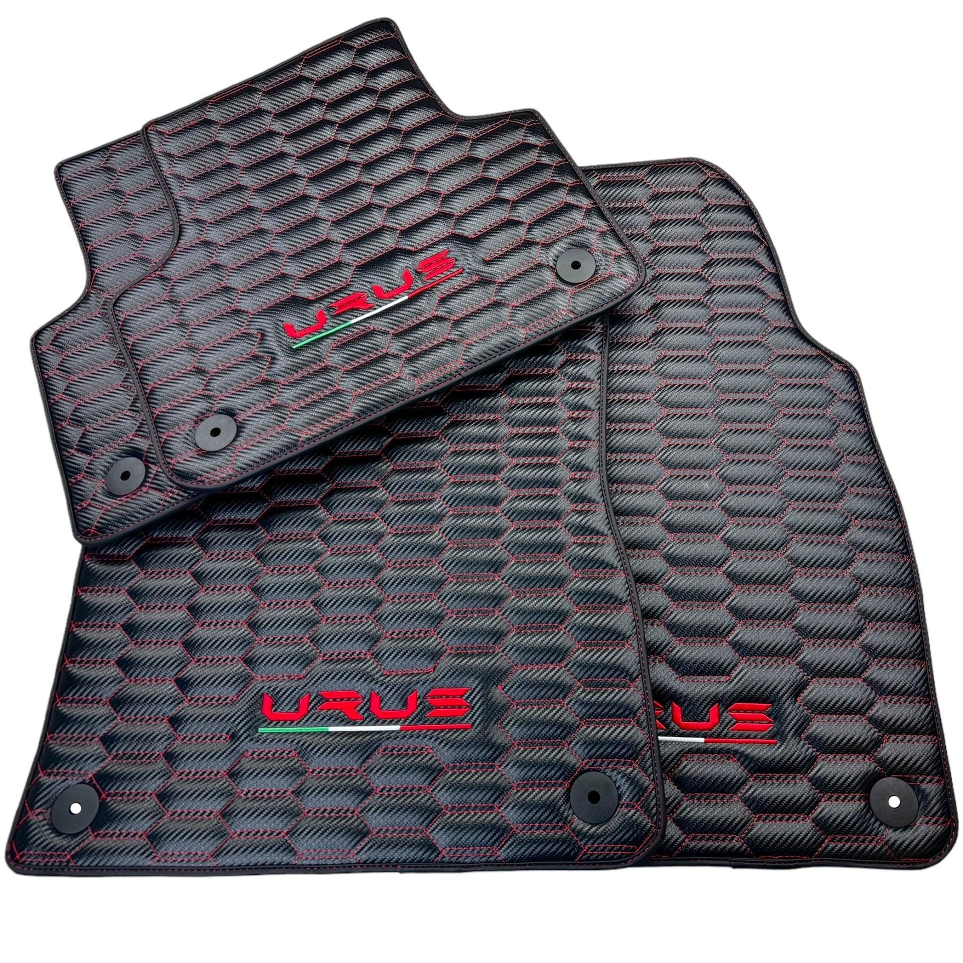 Carbon Fiber Floor Mats for Lamborghini Urus with Red Stitching - AutoWin