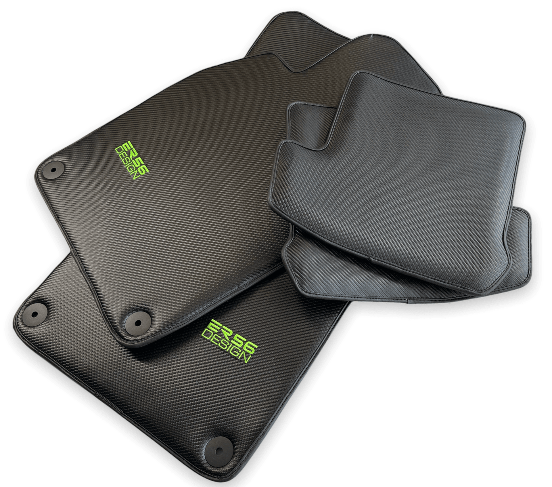 Carbon Fiber Floor Mats for Porsche Taycan (2019-2023) Green Sewing - AutoWin
