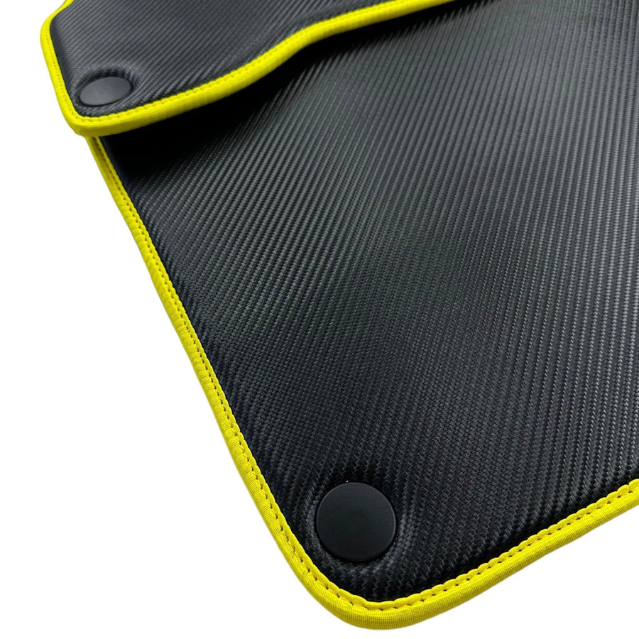 Carbon Fiber Leather Floor Mats For Ferrari California T (2015-2018) with Yellow Trim - AutoWin