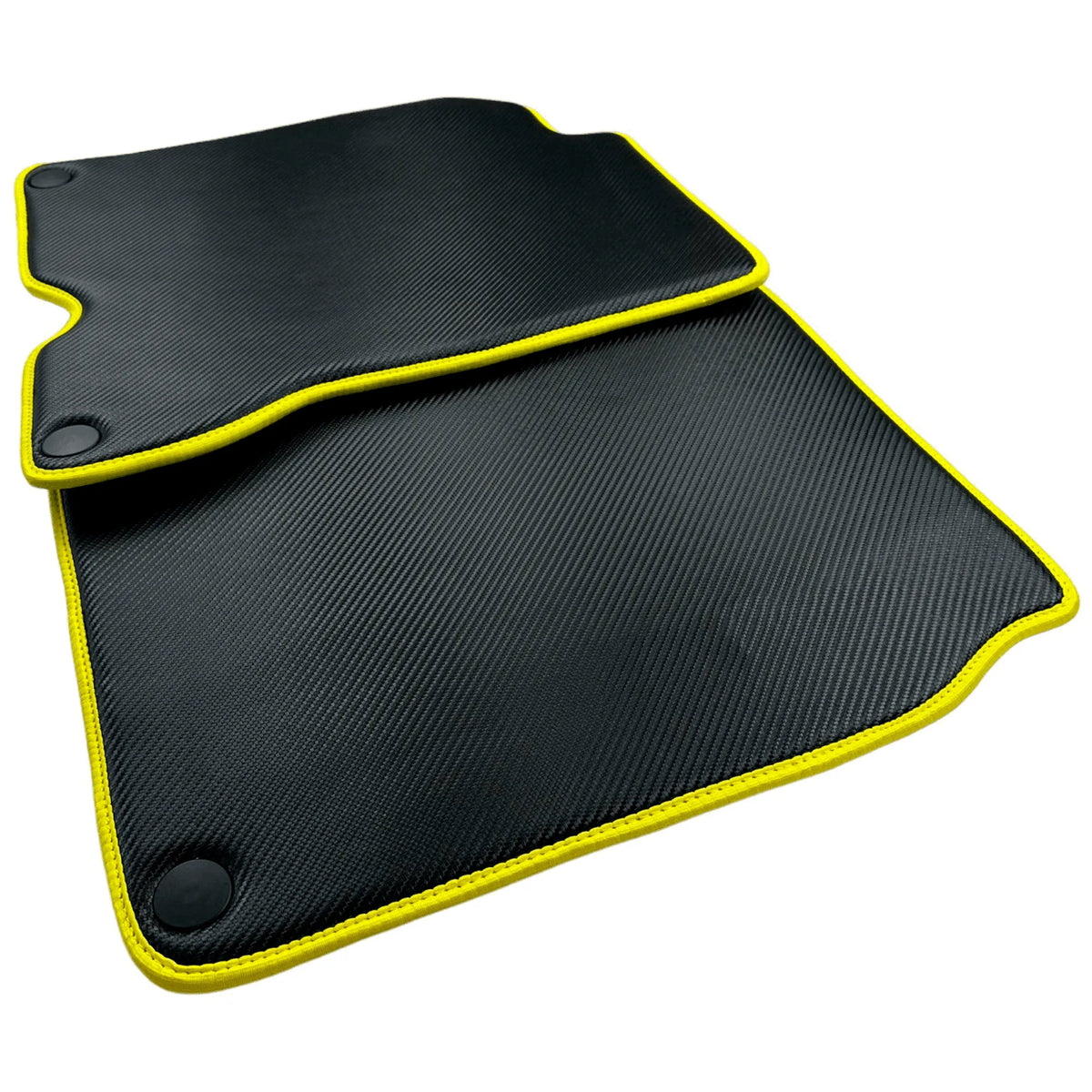 Carbon Fiber Leather Floor Mats For Ferrari California T (2015-2018) with Yellow Trim - AutoWin
