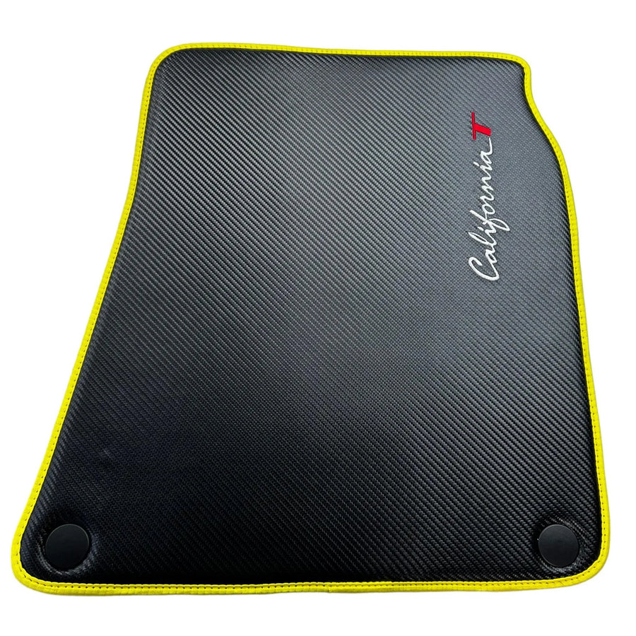 Carbon Fiber Leather Floor Mats For Ferrari California T (2015-2018) with Yellow Trim - AutoWin