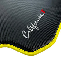 Carbon Fiber Leather Floor Mats For Ferrari California T (2015-2018) with Yellow Trim - AutoWin