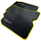 Carbon Fiber Leather Floor Mats For Ferrari California T (2015-2018) with Yellow Trim - AutoWin