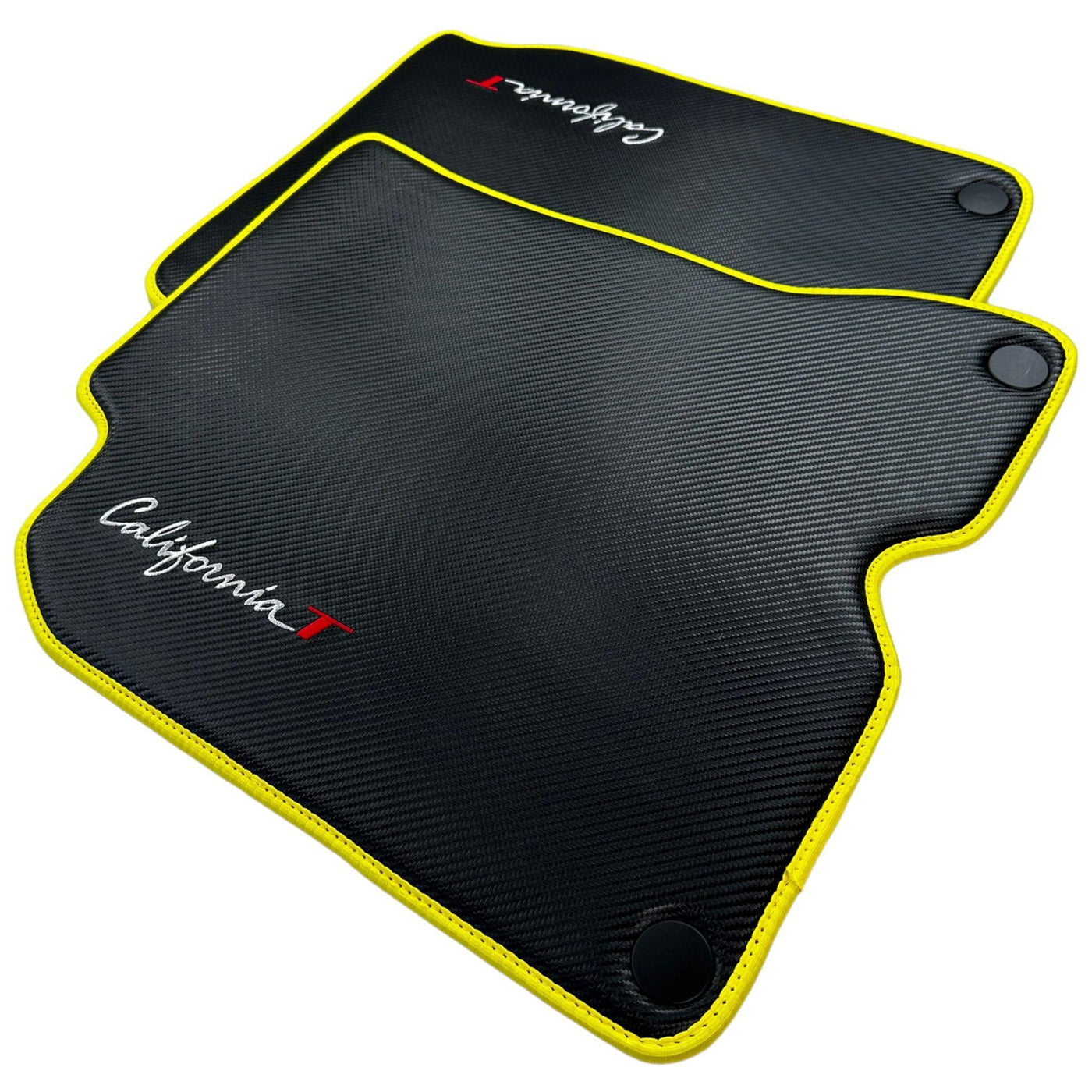 Carbon Fiber Leather Floor Mats For Ferrari California T (2015-2018) with Yellow Trim - AutoWin