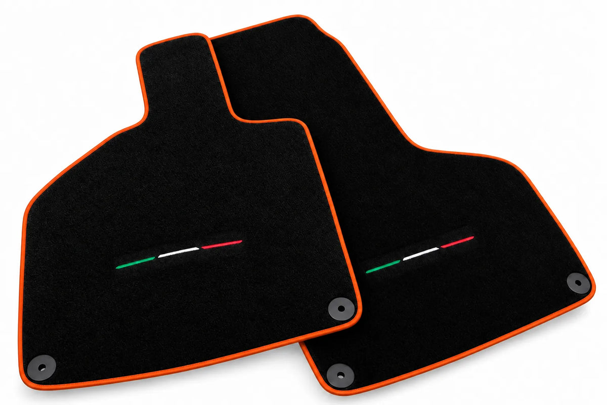 Custom Black Floor Mats for Lamborghini Huracan Sterrato (2023-2024) Orange trim
