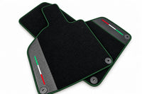 Custom Black Floor Mats for Lamborghini Huracan with Carbon Fiber Leather Dark Green trim