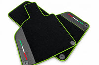 Custom Black Floor Mats for Lamborghini Huracan with Carbon Fiber Leather Green trim