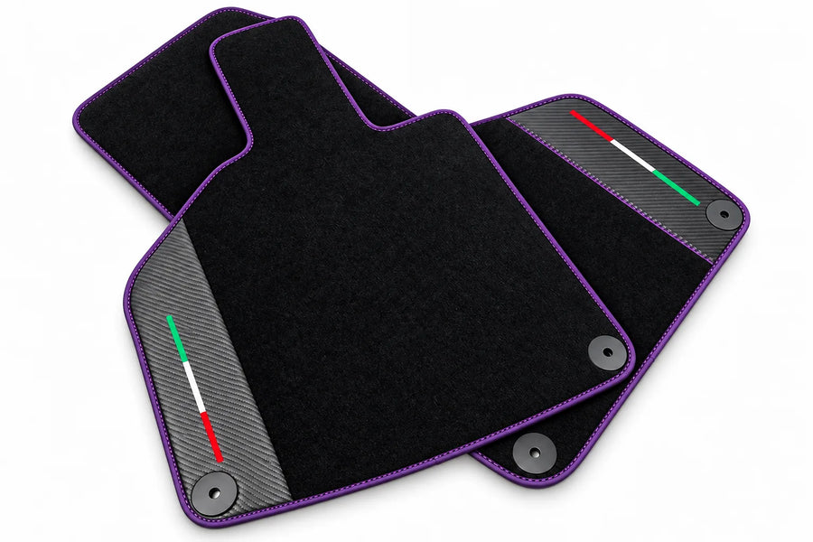 Custom Black Floor Mats for Lamborghini Huracan with Carbon Fiber Leather Purple trim