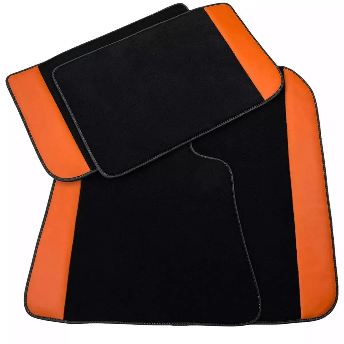 Custom Black Floor Mats for Rolls Royce Ghost Series II (2021-2024) with Orange Leather