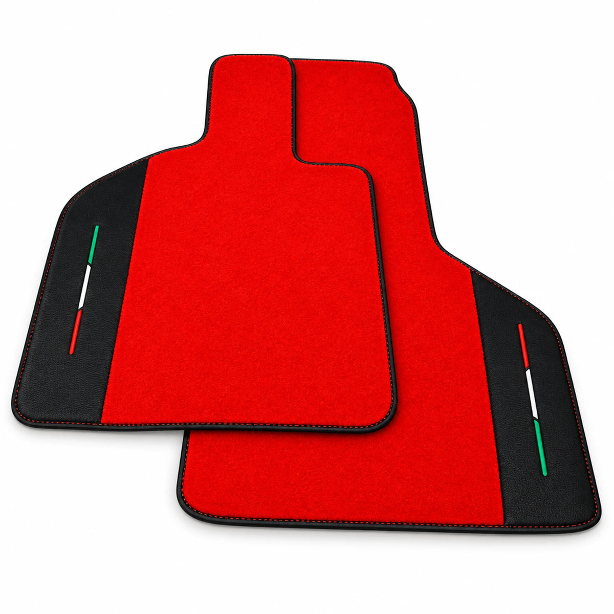 Custom Red Floor Mats for Lamborghini Huracan STO With Black Leather Red Sewing