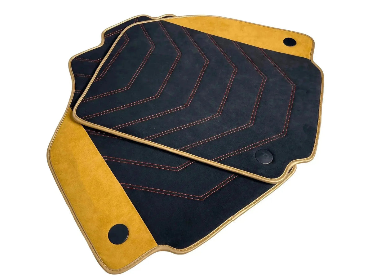 Customizable Black Floor Mats for Ferrari 458 Spider (2012-2015) with Tan Alcantara Leather - AutoWin