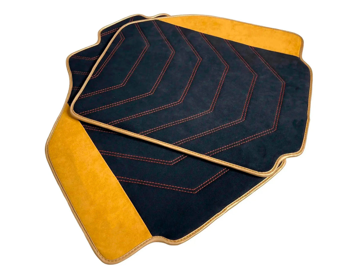 Customizable Black Floor Mats for Ferrari 488 Pista Spider with Tan Alcantara Leather