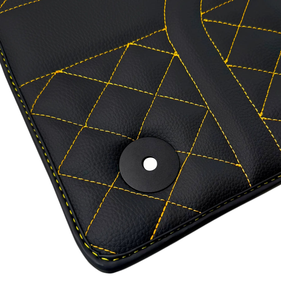 Customizable Black Leather Floor Mats for Lamborghini Aventador S | Yellow Stitching