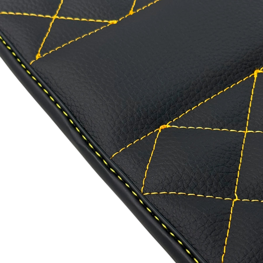 Customizable Black Leather Floor Mats for Lamborghini Aventador S | Yellow Stitching