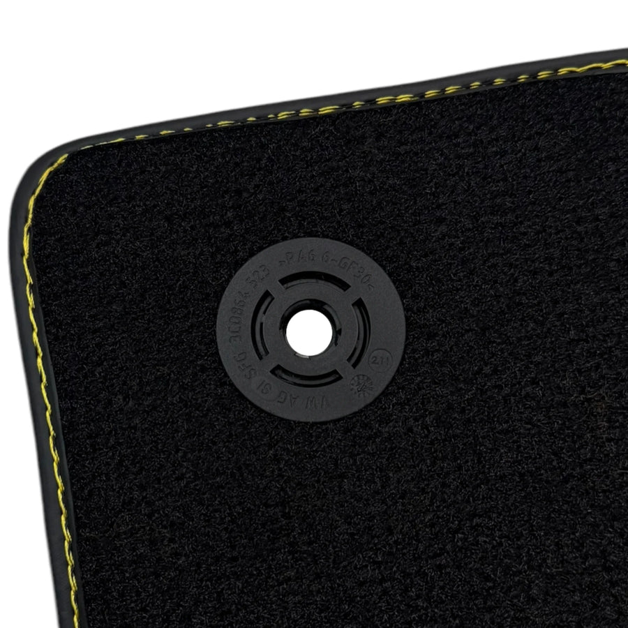 Customizable Black Leather Floor Mats for Lamborghini Aventador S | Yellow Stitching