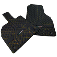 Customizable Black Leather Floor Mats for Lamborghini Aventador S | Yellow Stitching