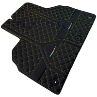 Customizable Black Leather Floor Mats for Lamborghini Aventador S | Yellow Stitching