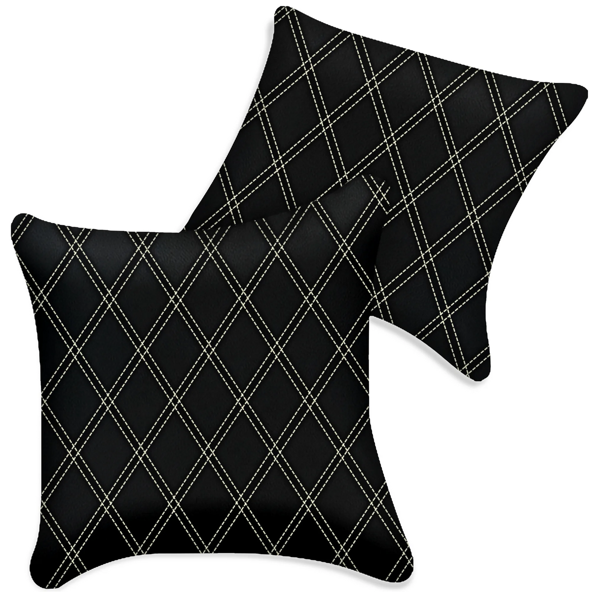 Customizable Black Leather Pillows Set of 2 for All Vehicles | Double Diamond Pattern