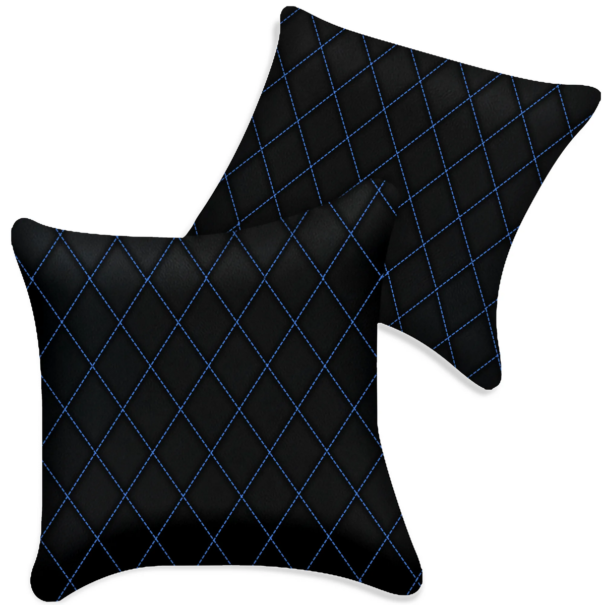 Customizable Black Leather Pillows Set of 2 for All Vehicles | Single Diamond Pattern