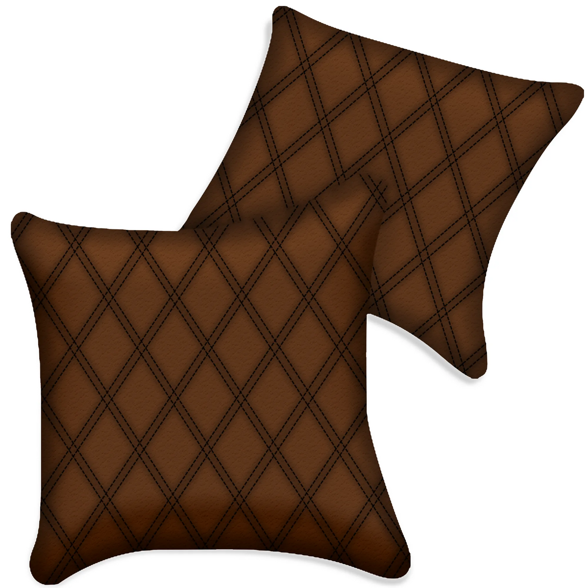 Customizable Brown Leather Pillows Set of 2 for All Vehicles | Double Diamond Pattern