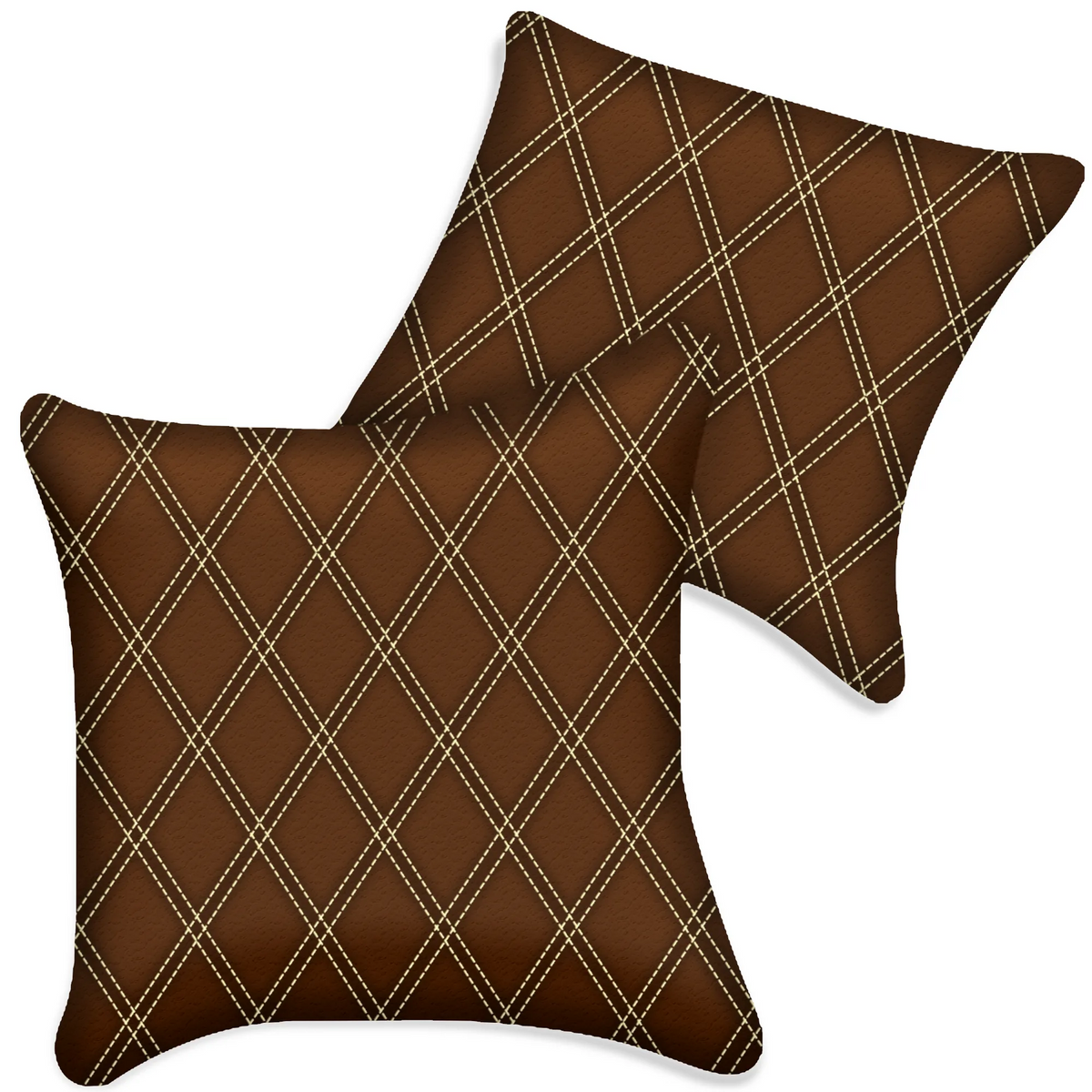 Customizable Brown Leather Pillows Set of 2 for All Vehicles | Double Diamond Pattern
