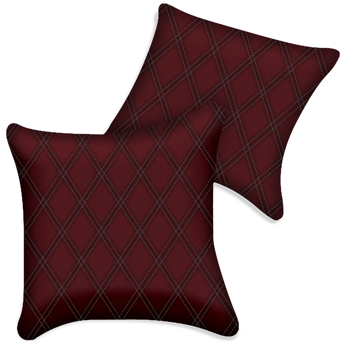 Customizable Dark Red Leather Pillows Set of 2 for All Vehicles | Double Diamond Pattern