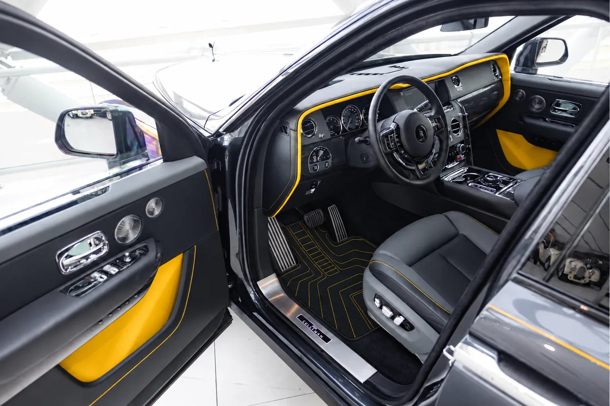 Customizable Leather Floor Mats with AW12 Pattern for Rolls Royce Cullinan (2018-2025) inside the vehicle