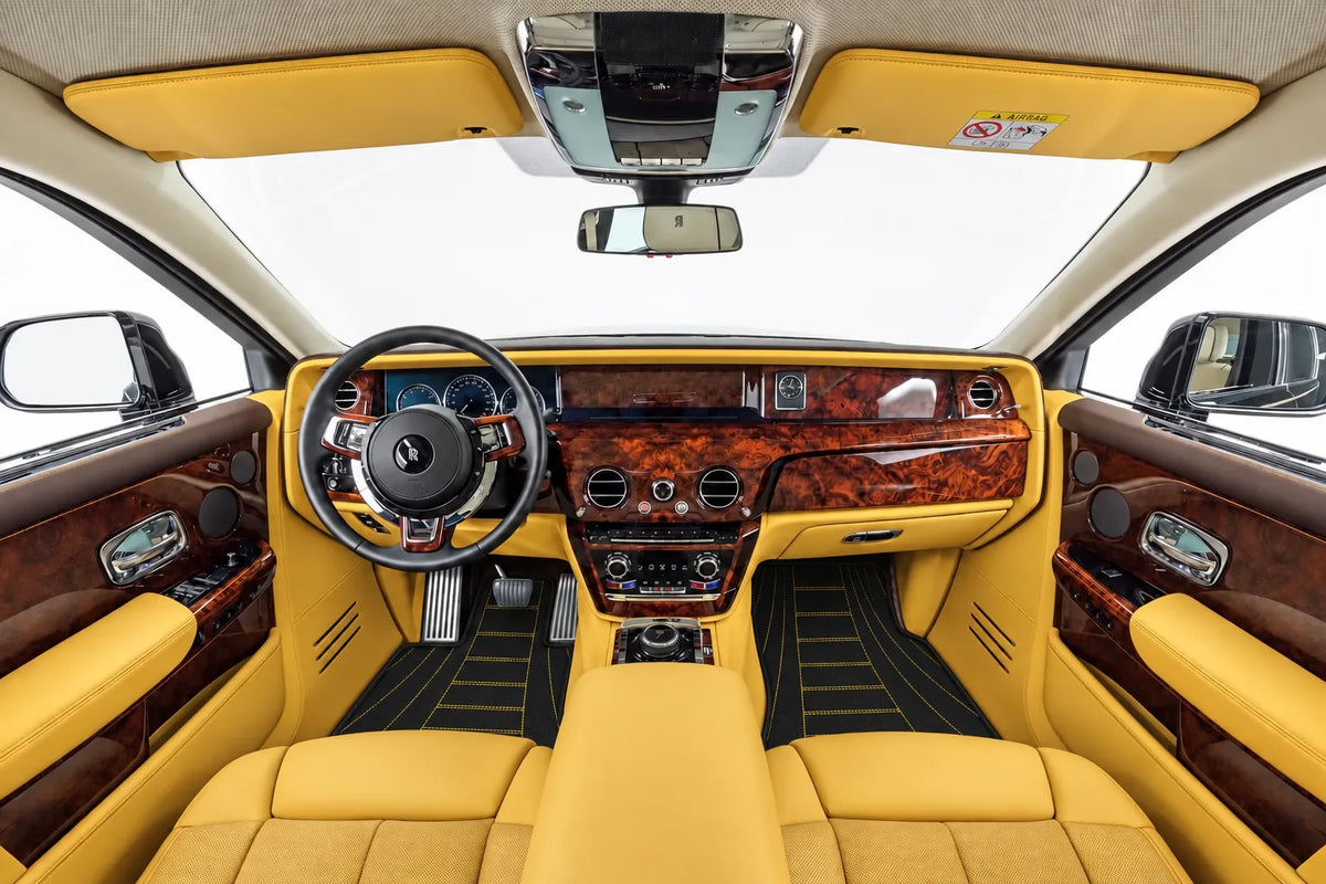 Customizable Leather Floor Mats with AW17 Pattern for Rolls Royce Phantom VIII (2017-2024) inside the vehicle