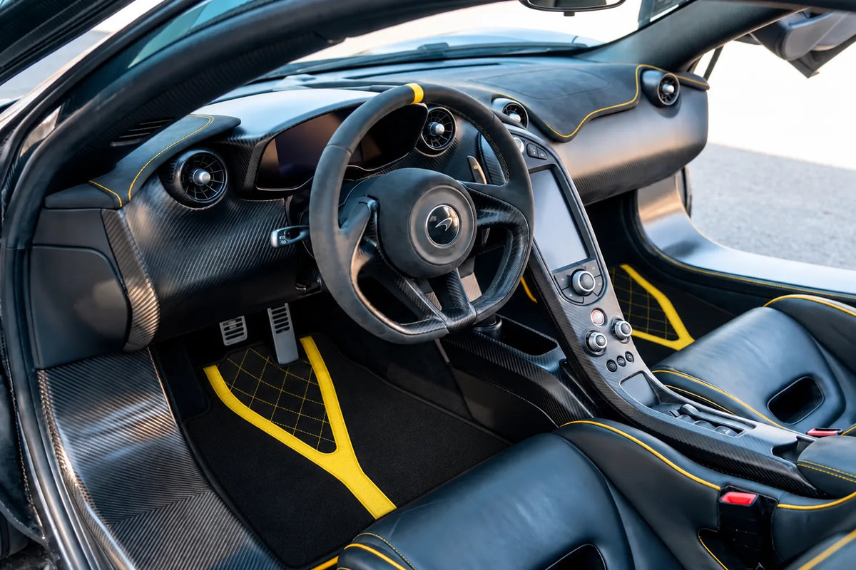 Customizable Leather Floor Mats with AW28 Pattern for McLaren P1 (2013-2015) inside the vehicle