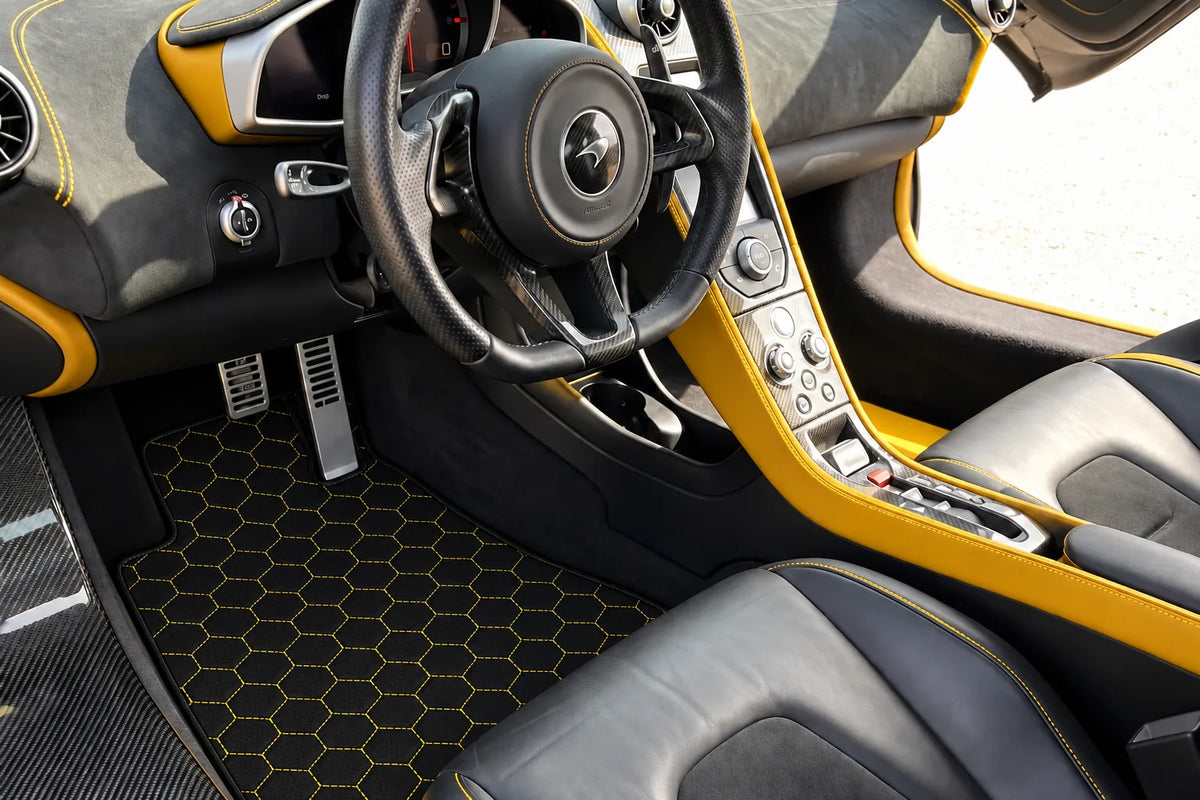 Customizable Leather Floor Mats with Hex Pattern for McLaren 650S (2015-2018) inside the vehicle