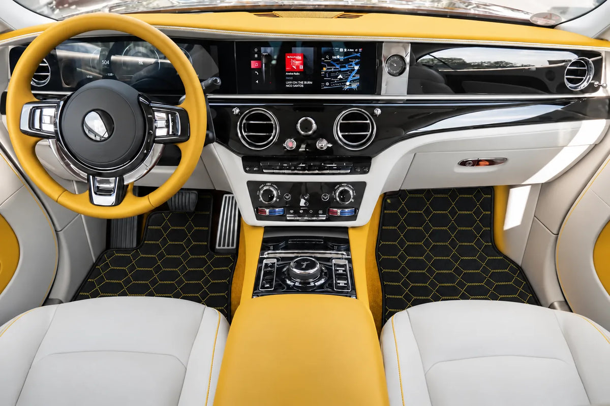 Customizable Leather Floor Mats with Hexagon Hex Pattern for Rolls Royce Spectre (2023-2024) inside the vehicle
