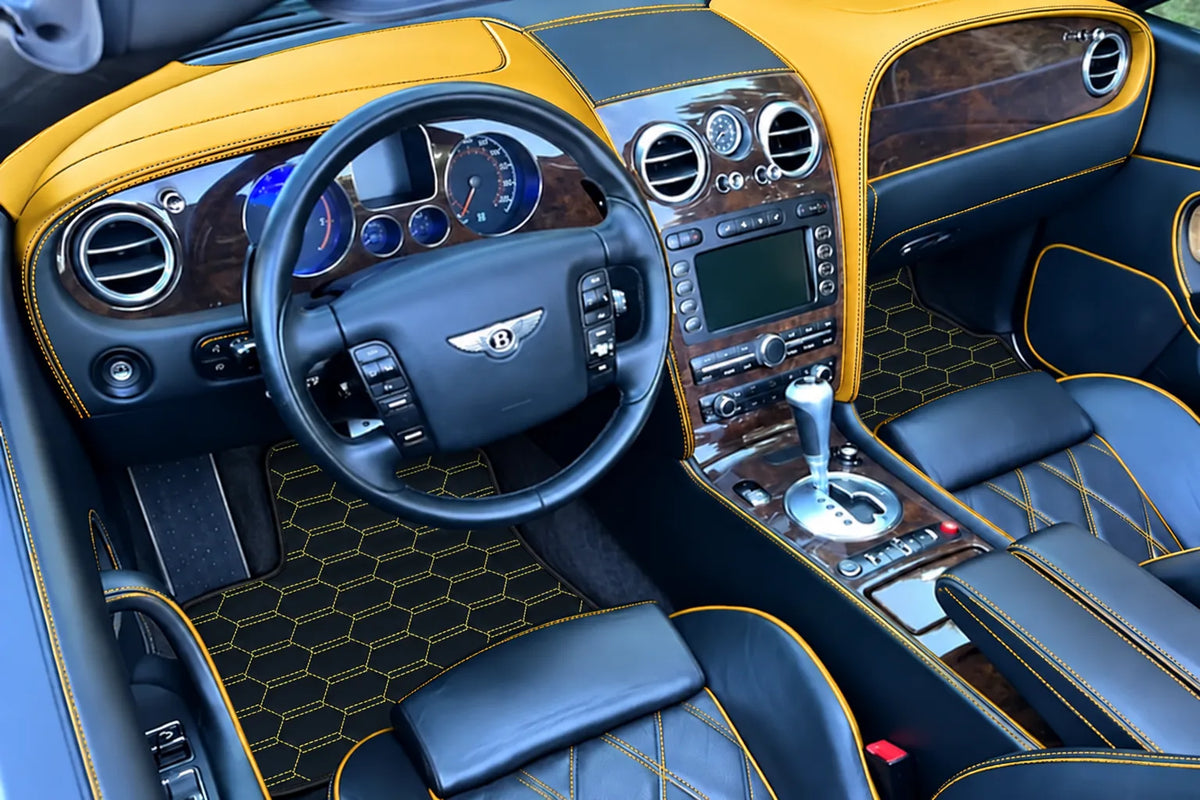 Customizable Leather Floor Mats with Interlaced Hex Pattern for Bentley Continental GTC (2006–2011) inside the vehicle