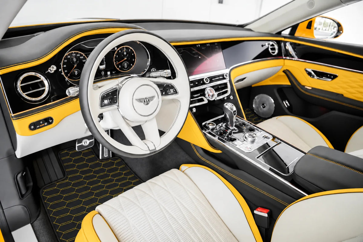 Customizable Leather Floor Mats with Interlaced Hex Pattern for Bentley Flying Spur (2019-2023) inside the vehicle