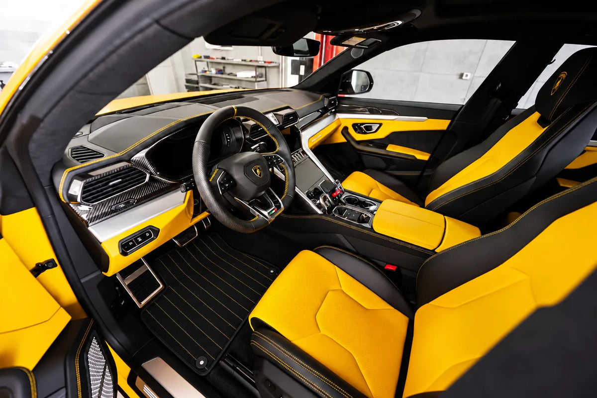 Customizable Leather Floor Mats with Line Pattern for Lamborghini Urus (2018-2027) inside the vehicle