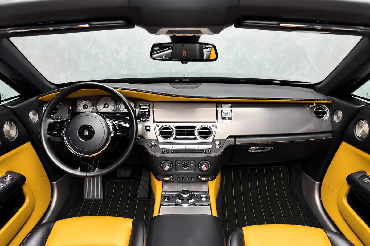 Customizable Leather Floor Mats with Line Pattern for Rolls Royce Dawn (2016-2023) inside the vehicle