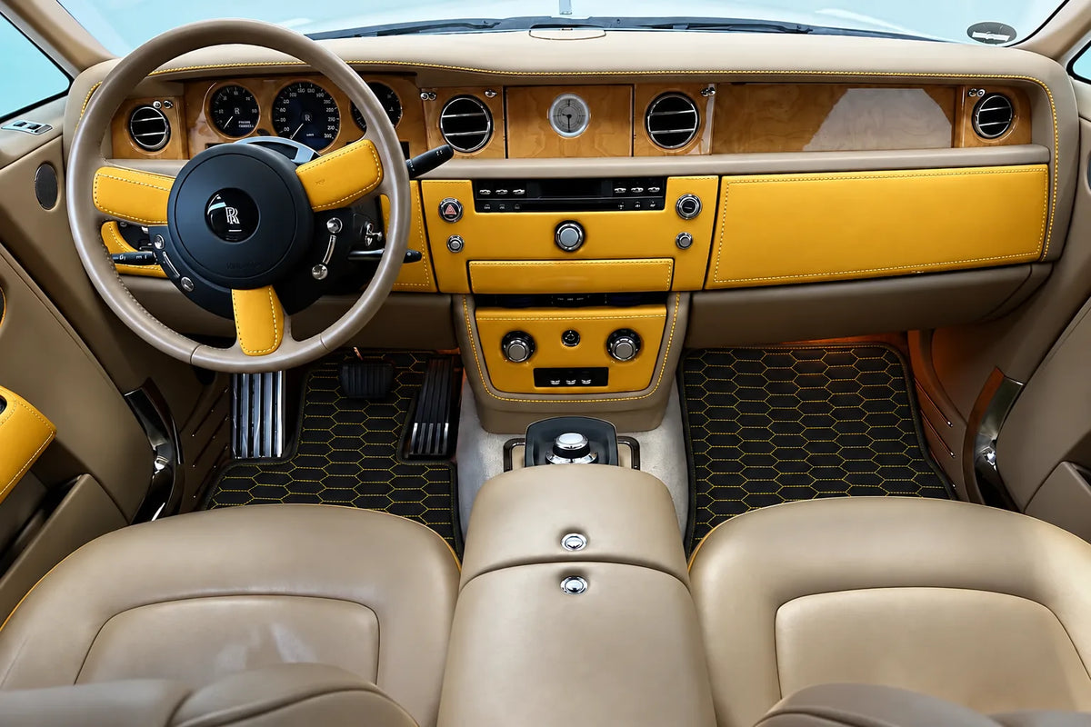 Customizable Leather Floor Mats with Raptor Hex Pattern for Rolls Royce Phantom Sedan (2003-2016) inside the vehicle