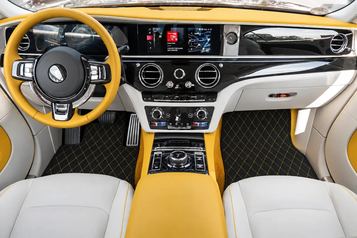 Customizable Leather Floor Mats with Single Diamond Pattern for Rolls Royce Spectre (2023-2024) inside the vehicle