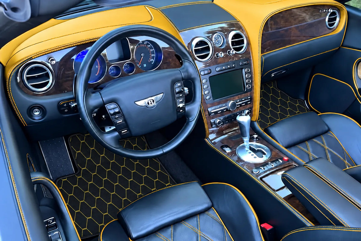Customizable Leather Floor Mats with Vertical Hex Pattern for Bentley Continental GTC (2006–2011) inside the vehicle