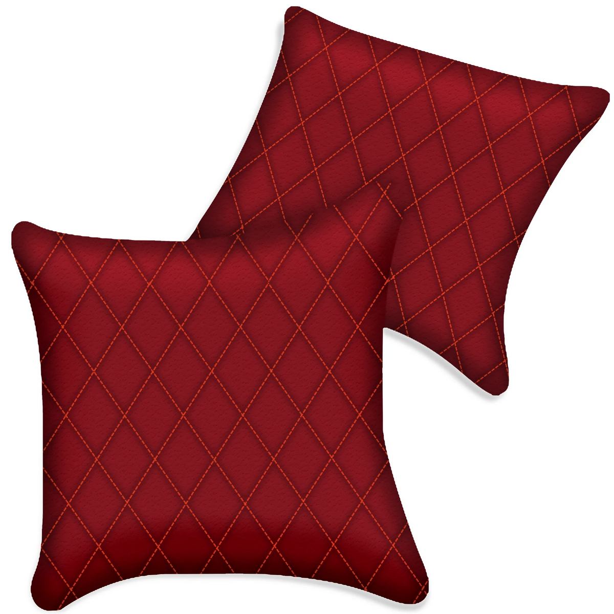 Customizable Red Leather Pillows Set of 2 for All Vehicles | Single Diamond Pattern