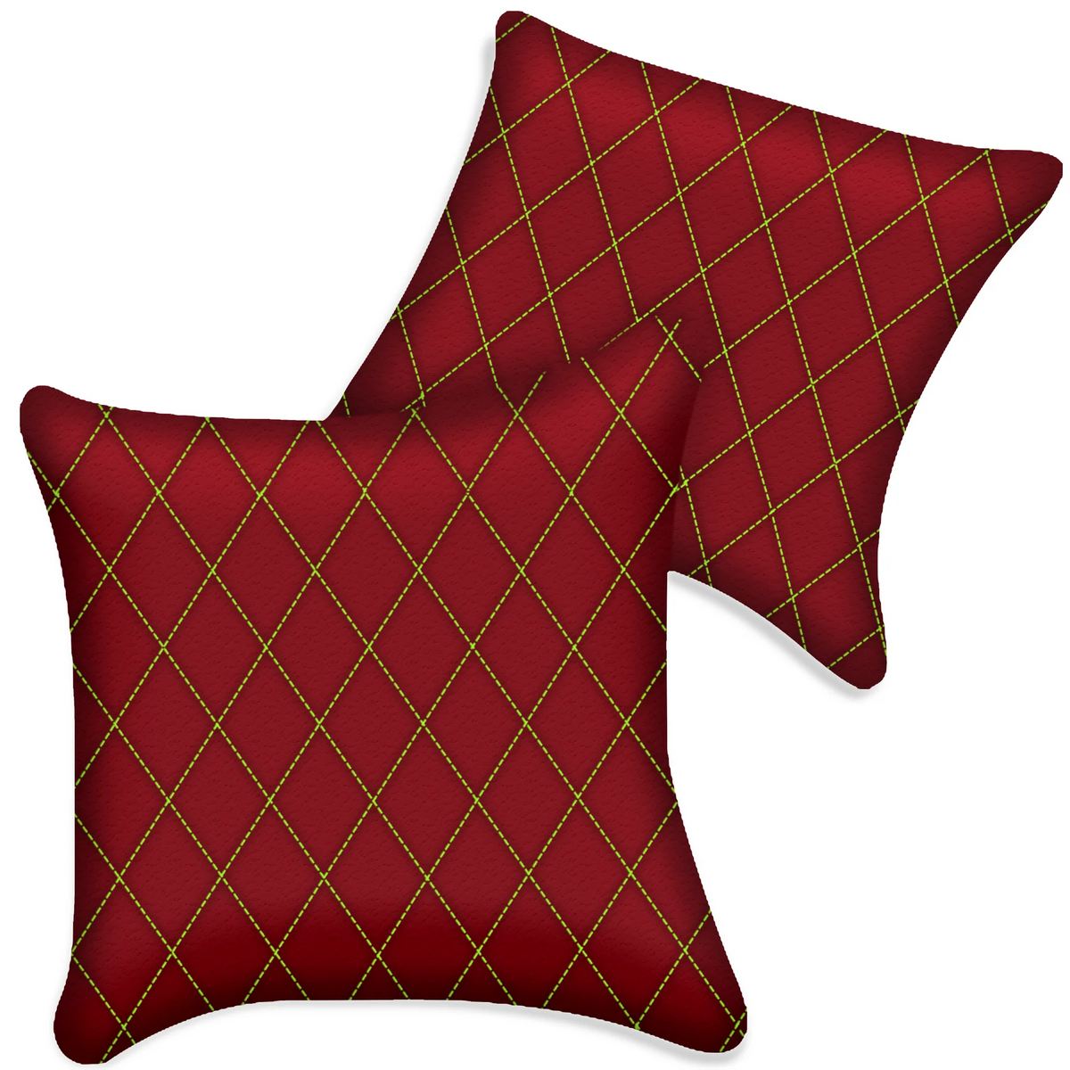 Customizable Red Leather Pillows Set of 2 for All Vehicles | Single Diamond Pattern
